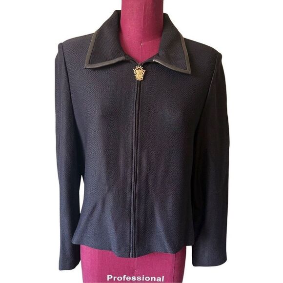 St. John Collection Santana Knit Jacket Blazer Women 12 L Black Zip - Picture 1 of 11